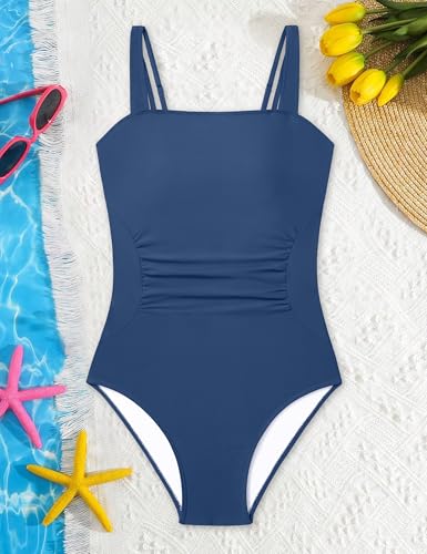 Image of Girls One Piece Swimsuit Bow Back Girls Bathing Suit Adjustable Straps Quick Dry Girl Swimwear 9-16T Swim Suit