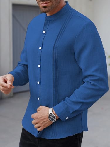 Image of TAGDO Men's Mandarin Collar with Button-Down Shirts | Full Sleeve Linen Casual Shirt for Man | Stylish Summer - Regular Fit Office, Party (2047)