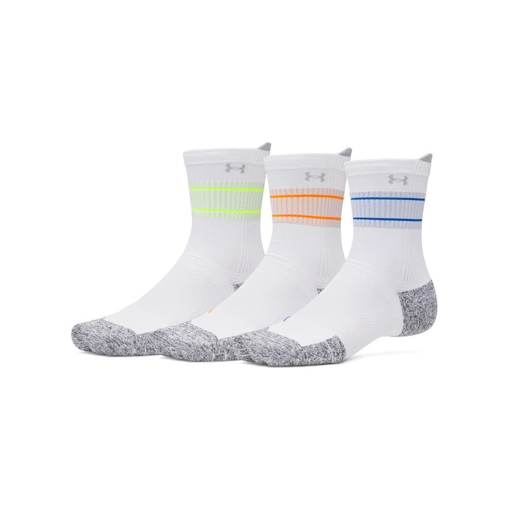 Under Armour Men's White Ua Ad Run Cushion 3Pk Crew Socks, Reflective, Large