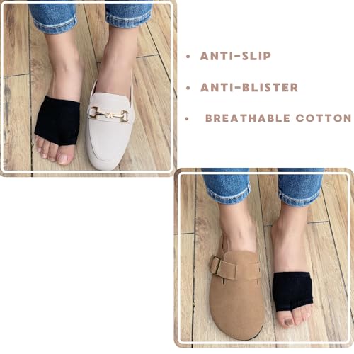 Image of DUNKOING Women Open Toe Half Socks Cotton Peep Toe Mule Sandal Sock for Clogs Flip Flop Slide Slipper Liner Sock 5-9