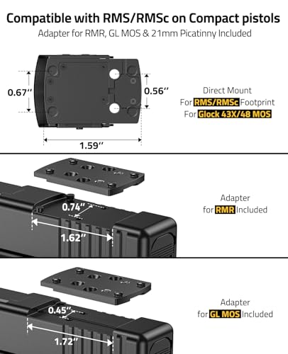 Image of CVLIFE BearMight 5000G Shockproof Auto-Brightness Red /Green Dot Sight for RMS RMSc, 36MOA Circle & 2MOA Dot Motion Awake Open Reflex Sight with Hood, Adapter for MOS /RMR /Picatinny, Optics for Hunting