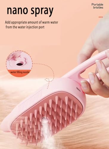 Image of Steam Cat Brush Dog Brush for Shedding Rechargeable Cat Brush Unique Pet Brush The Handle Can be Rotated 360 (pink)