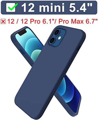 ORNARTO Compatible with iPhone 12 mini(2020) Case 5,4, Slim Liquid Silicone Full Covered Soft 3 Layers Gel Rubber with Microfiber Case Cover 5.4 inch-Navy Blue