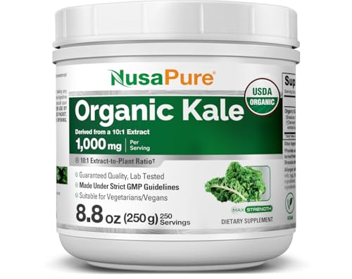 NusaPure Organic Kale Powder Non-GMO Vegan 1000mg 8.8 oz - 250 Servings
