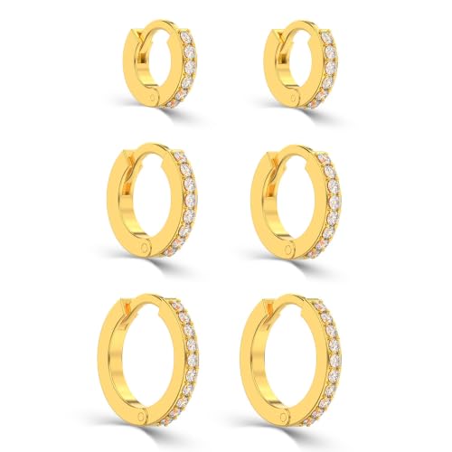 Image of TRUESILVER ACPL 925 Sterling Silver BIS Hallmarked CZ Huggie Hoop Earrings for Women & Girls | Hypoallergenic Small Sleeper Hoop Earrings | Minimal Daily Wear Silver Hoops 8MM 10MM 12MM