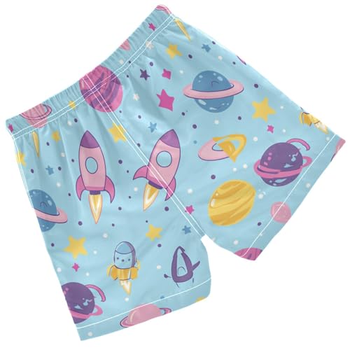 Pigsaly Boys' Swim Board Shorts Space Light Blue Rocket Boy's Swim Trunks Kids Swimwear XS2