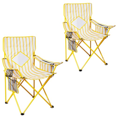 Nazhura 2 Pack Folding Camping Chair with Cooler Pouch, Mesh Backrest and Cup Holder Pocket (Yellow...