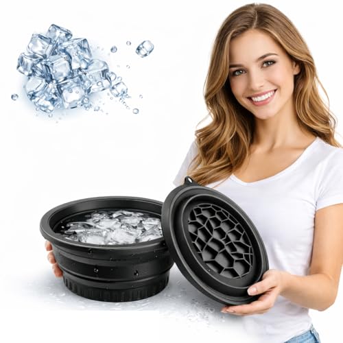 Image of ANTIL'S Silicone Ice Face Bowl with Built-in Ice Tray - Collapsible Facial Ice Bath Tub for Skin Tightening, Acne Relief & Cold Plunge Therapy - Portable Spa Tool for Home & Travel (Pack of 1) Black Color