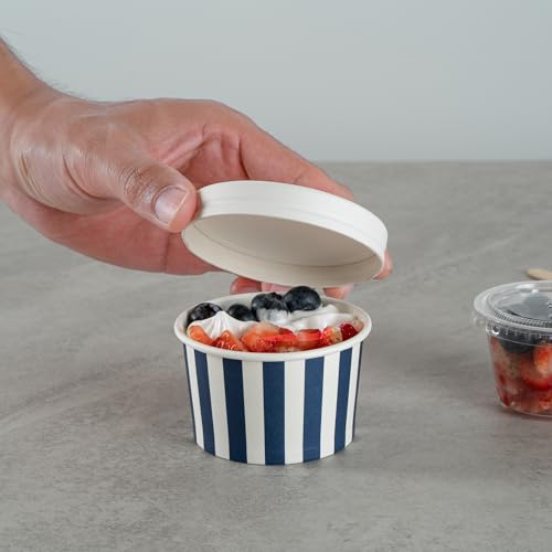 Image of Restaurantware Blue 50 Count To Go Cup Disposable 3 x 3 x 1.8 Inches Paper Mini Cup Grease-Resistant Cup Recyclable Durable Design