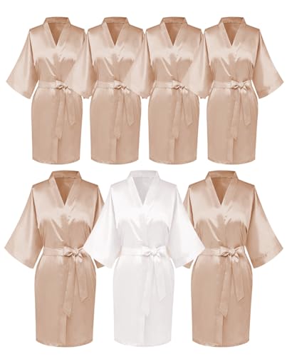 7 Pcs Womens Kimono Robe Bride Bridesmadis Silky Bathrobe Getting Ready of Wedding Birthday Party Sleepwear