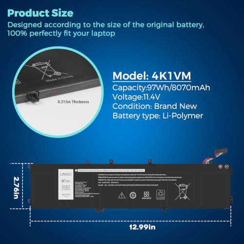 Image of 4K1VM Battery Replacement for Dell Inspiron 7500 7501 7700 Precision 5540 vostro 7500 g7 17 7700 XPS 15 9560 9570 7590 Precision 5520 5530 5540 Series W62W6 9TM7D XYCW0 NYD3W 97Wh