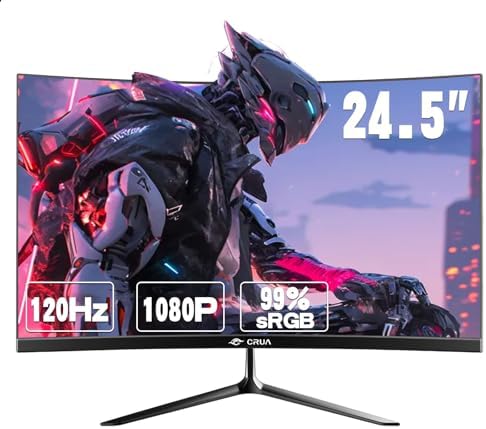 CRUA 24.5 Inch Curved Gaming Monitor 120Hz, Full HD 1080P IPS Dis...