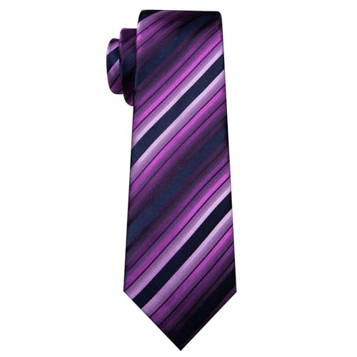 Image of Barry.Wang Silk Men Ties Formal Stripes Necktie and Tie Clip for Wedding Party Business Fashion Classic