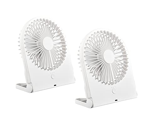 Setpoint Lot de 2 mini ventilateurs avec batterie, connexion USB-C à 3 niveaux, blanc, hauteur 23 cm