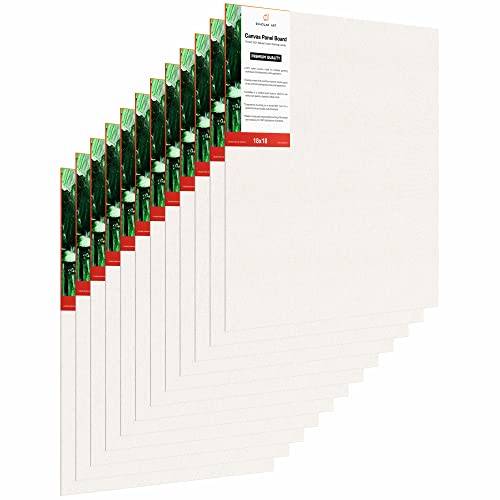 Image of Scholar Art Hobby Series 04 Oz (230 GSM) 100% Cotton Canvas Panel Board for Painting (White Blank Canvas Boards for Acrylic Paint, Oil Paint, Wet & Dry Media) | 18 inchx18 inch (45x45 cm), Pack of 12