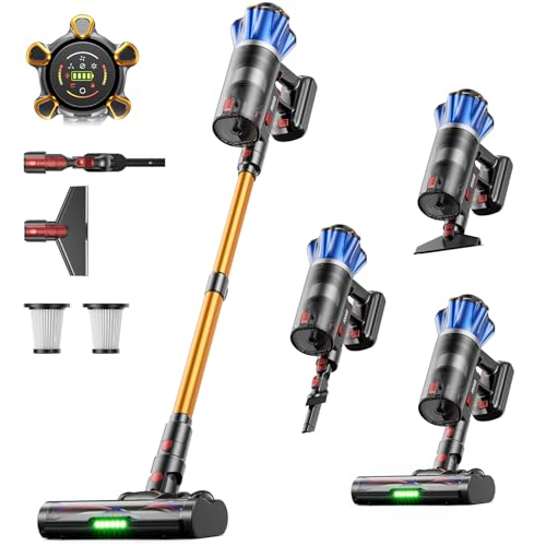 FDUXUD Aspiradora sin Cable 55KPa/650W/70Min, Escoba Aspiradora de 1,8L, Aspirador Vertical Anti-Enredo/Pantalla LED/8 Etapas de Filtración para alfombras, Pelo de Mascotas, Suelos Duros y vehículos