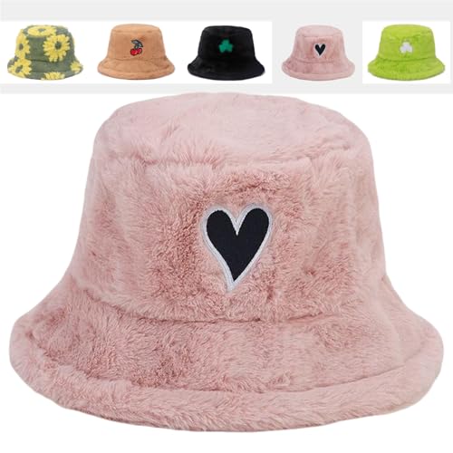 Image of Bucket Hat Women Furry Fuzzy Bucket Hats for Ladies, Winter Warm Fluffy Plush Faux Fur Hat for Women