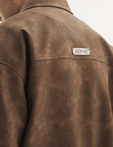 Image of Silent Vortex Men's Oversized Faux Leather Zip Up Bomber Jacket 90S Vintage Biker Racing Moto Jackets Streetwear Coats