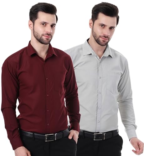 Image of XJARVIS Austin Men's Combed Cotton Shirt | Solid Plain Formal & Casual Shirt for Men | Regular Fit | Spread Collar | Full Sleeve | Office Wear Shirt with Pocket