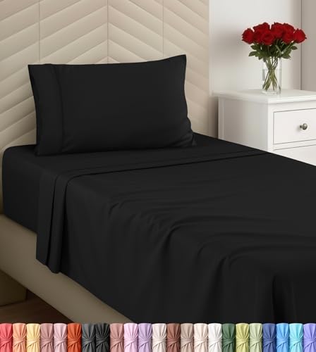 Image of Utopia Bedding Twin Sheet Set, Soft Microfiber 3 Piece Bed Sheets with 15 inch Deep Pocket - Easy Care Brushed Microfiber (Twin, Black)
