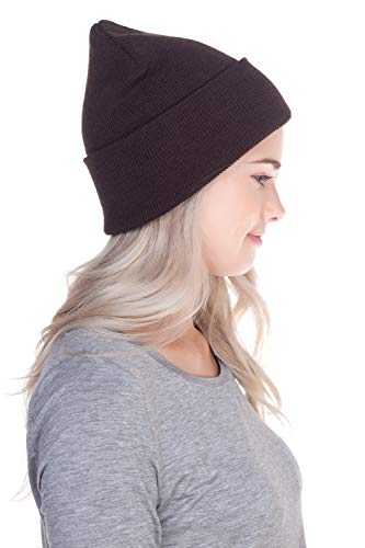 Top Level Beanie Men Women - Unisex Cuffed Plain Skull Knit Hat Cap, Dark Brown #TOP6