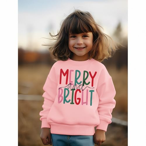 MODNTOGA Kids Boy Girl Merry and Bright Crewneck Sweatshirt Merry Christmas Sweatshirt Retro Xmas Long Sleeve Pullover Tops3