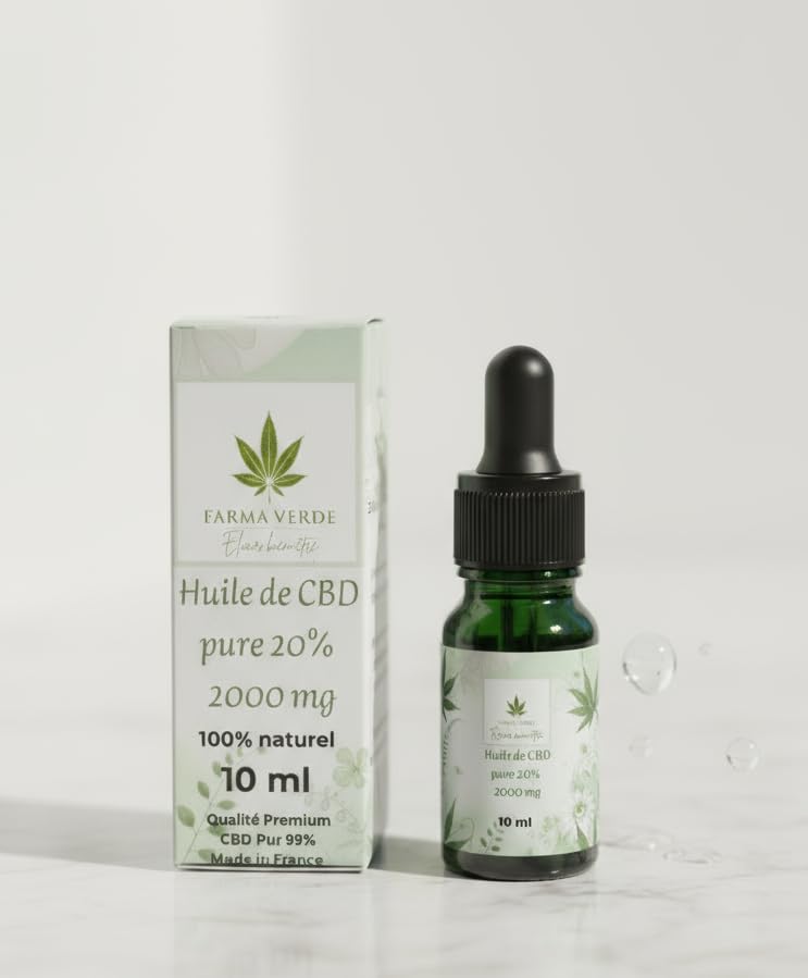 Huile de CBD PURE 20% Pressée à Froid | Huile 100% vegetale | Formule Premium Fabriquée en France | Sommeil Puissant | cdb Hemp Oil herbe puff hhc 10ml