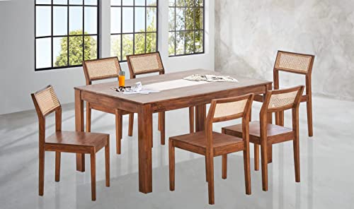 Image of SHRI MINTU'S ART Solid Sheesham Wood Dining Table 6 Seater | Six Seater Dinning Table with 6 Chairs for Home | Dining Room Sets for Kitchen & Restaurants | Rosewood, Brown Honey Finish