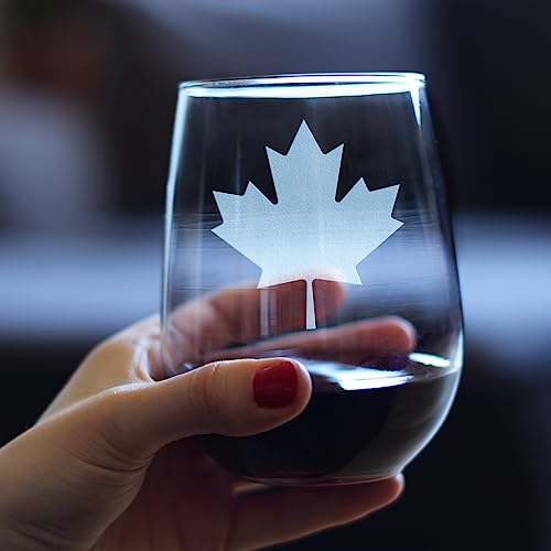Canada Maple Leaf Stemless Wine Glass - Canadian Flag Gifts and Decor for Women and Men - Large 17 Oz Glasses - Thumbnail 3