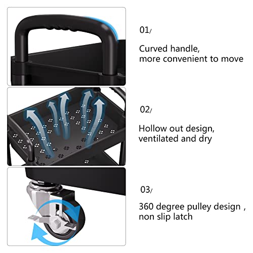 Buzowruil 3-Tier Utility Rolling Plastic Storage Cart Trolley With Lockable Wheels,Multifunctional Storage Shelves For Kitchen Living Room Office,Black #TOP4