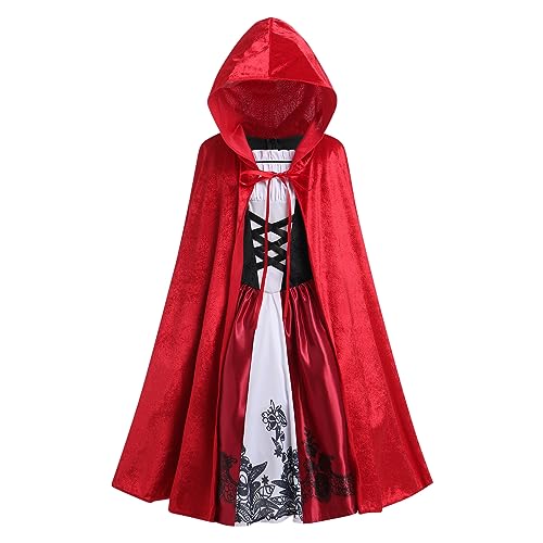 IMEKIS M�dchen Rotk�ppchen Kost�m Halloween Prinzessin Verkleidung Kind �rmellos Rotk�ppchen Kleid mit Kapuze Cape Umhang Geburtstag Karneval Cosplay Party Outfit Rot 6-7 Jahre