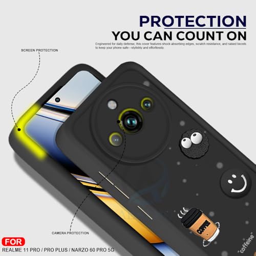 Image of Back Case Cover for Realme 11 Pro /Pro Plus /Narzo 60 Pro Cover | Cute Fun Cartoon 3D Ball | Coffee Silicone Case | Full Body Protection | Camera Protection Back Cover (Black)