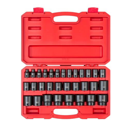 Image of TEKTON 1 /2 Inch Drive Impact Socket Set, 31-Piece | SID92327 | (8 - 38 mm), Shallow, 6-Point, Case