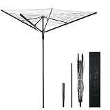 Vivo Technologies 4 Arm 50M Rotary Washing Line Heavy Duty Clothes Airer Dryer for Outdoor & Garden, Folding Large Rotary Clothes Line with Metal Ground Spike and Cover, Black