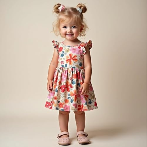 Image of A.T.U.N. (ALL THINGS UBER NICE) Baby Girls Floral Printed Knee Length Frocks | Stylish Sleeveless Traditional Beautiful Princess Dress and Special Occassions