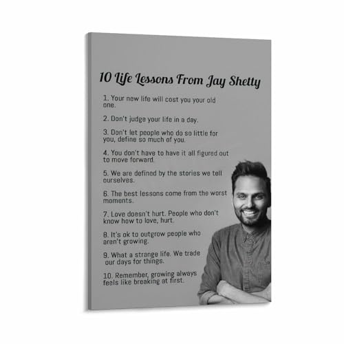 10 Life Lessons From Jay Shetty Quotes Poster Canvas Painting Wall Art Poster for Bedroom Living Room Decor 16x24inch(40x60cm) Frame-style