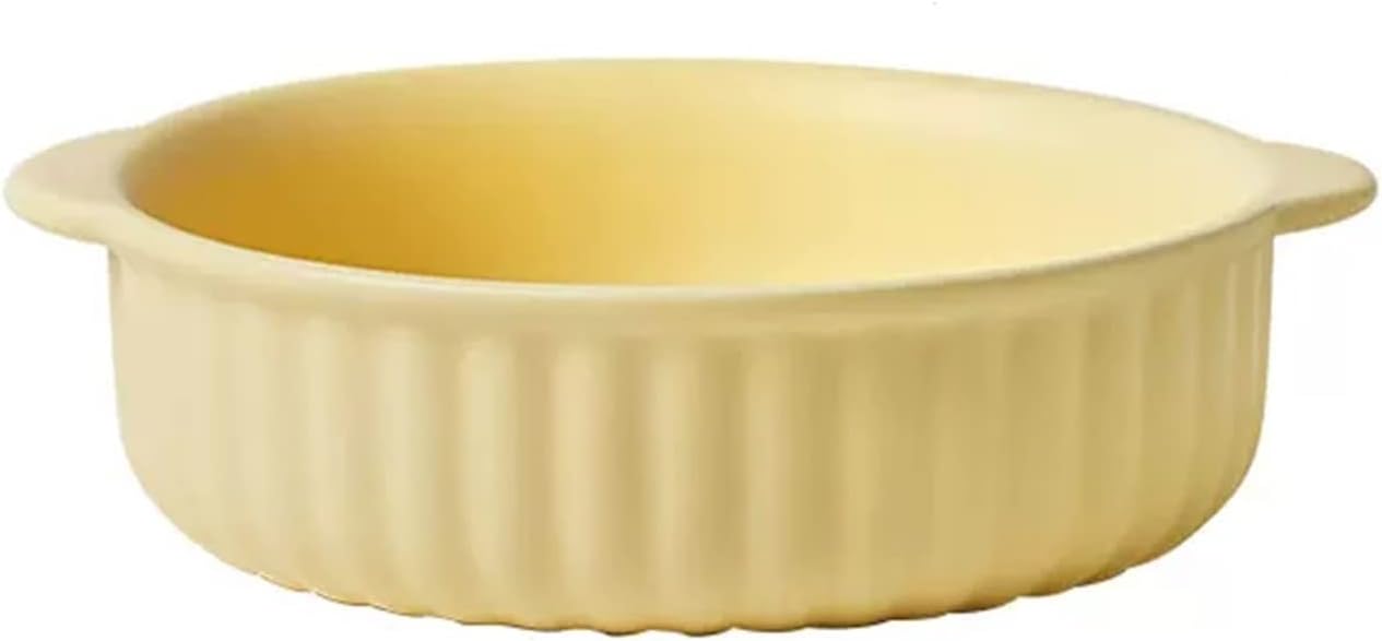 Baking Dish Double-ear Air Fryer Baking Bowl Ceramic Baking Dish Home Oven Dedicated Baking Dish Large Round Lasagna Dish Solid Color Baking Dish Lasagna Pans (Color : 001)