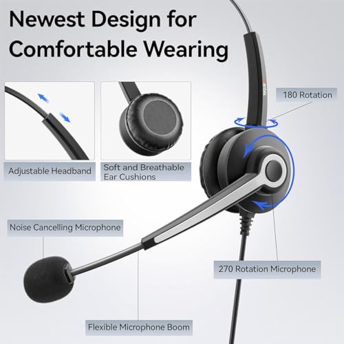 Wantek Corded Telephone Headset Mono w/Noise Canceling Mic for ShoreTel Plantronics Polycom Zultys Toshiba NEC Aspire Dterm Nortel Norstar Meridian Siemens ROLM Packet8 Landline Deskphones - Image 4
