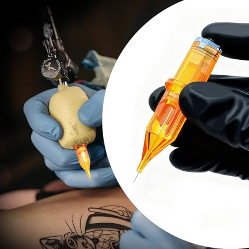 Tattoo Cartridge Needles, ATOMUS 10pcs 1RL 3RL 5RL 7RL 9RL Round Liner Disposable Tattoo Needle (Yellow 1RL 10pcs)