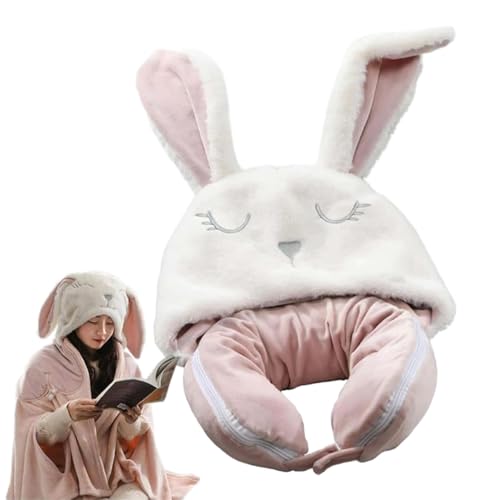 ネックピロー 首枕 抱き枕 添寝枕 トラベルネックピロー ブランケット 2 in 1 うさぎのU字型枕 クマ 快適な睡眠枕 帽子付き ペット枕 クッション もちもち 柔らか 可愛い ヘッドサポート プレゼント用 携帯用 飛行機 旅行用枕