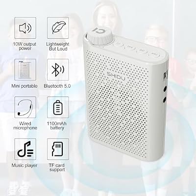 SHIDU Voice Amplifier, Bluetooth Power Voice Amplifier for Teachers Rechargeable Personal Speakers Microphone Headset Support MP3 Format AUX FM for Classroom Tour Guide Training Meeting Speech