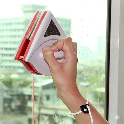 Image of Magnetic Window Glass Cleaner Double-Sided Megnetic Wiper Cleaning Pads Double-Face Window Cleaning Brush for Sliding Windows & High Rise Glass With 2 Extra Cleaning Cotton Squeegees