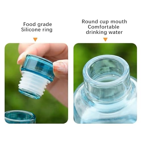 Image of Borosilicate Water Bottles, H2O Fridge Water Bottle with Cap, Leak proof & Airtight Lid, Water Bottle for Office, School, College - 1000ml Bottles with Time Marker (Blue)