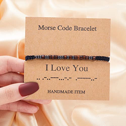 Morse Code Bracelet，Vintage Promise Distance Friendship Bracelets Hand Made Beads String Rope Bracelet for Women Men Friend Couples（I Love You）2