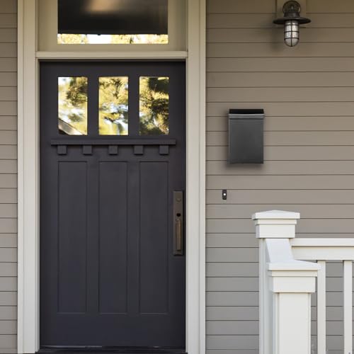 Image of Architectural Mailboxes Modern Heritage Wall Mount Mailbox, Black, Small | Galvanized steel build for outside with weather-resistant outdoor construction and a rust-resistant powder-coat finish.