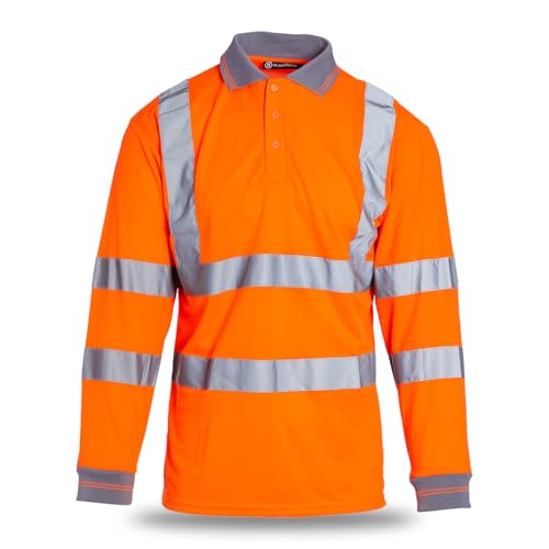 Blackrock Polo de seguridad de alta visibilidad Manga Larga, Industria Ferroviaria Naranja, Ropa de Trabajo Utilitaria y de Seguridad, Vestuario Laboral de Alta Visibilidad EPI, EN20471 Clase 3