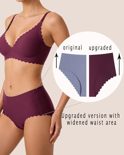 Image of FINETOO Seamless Underwear for Women High Waisted Panties Scalloped Edge Sexy Cheeky Bikini No Show Briefs S-XXL 5 Pack