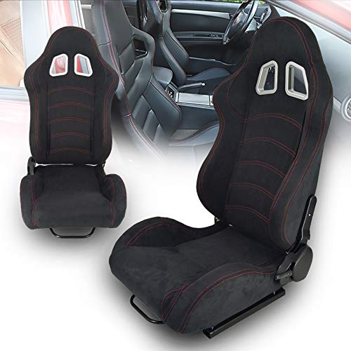 Racing Seats 2Pcs, A Pair Single Adjuster Double Track Racing Seats (Black Suede Leather) #TOP4