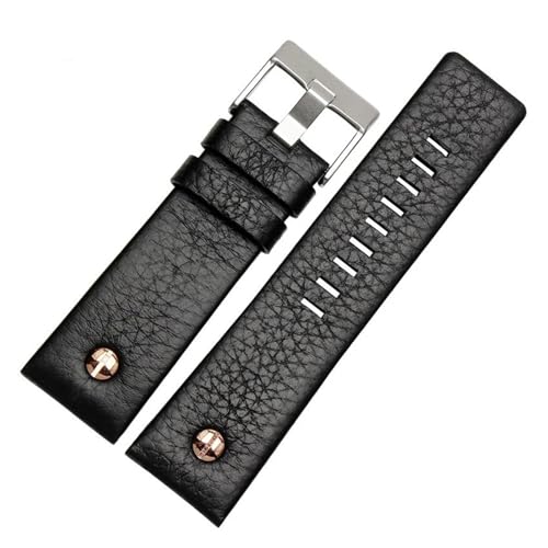 Bracelet de montre Diesel compatible 28mm cuir noir rivets DZ7314