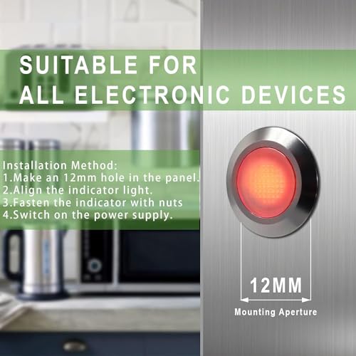 FILN 2 peças de luz indicadora LED de 12 mm (1/5.1 cm), luz indicadora de metal, à prova d'água, lâ